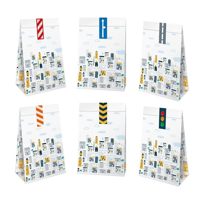Product Image for Ajoneuvoteemaiset Juhlapussit tarroilla 6 kpl