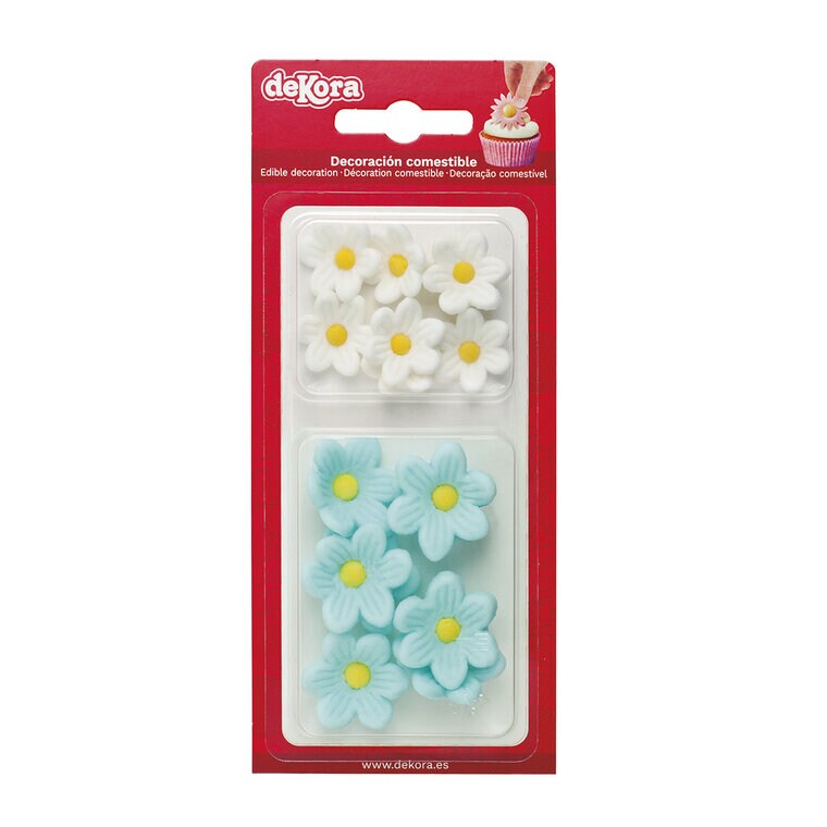 Product Image for Sokerikoristeet Siniset/Valkoiset Kukat 14 kpl
