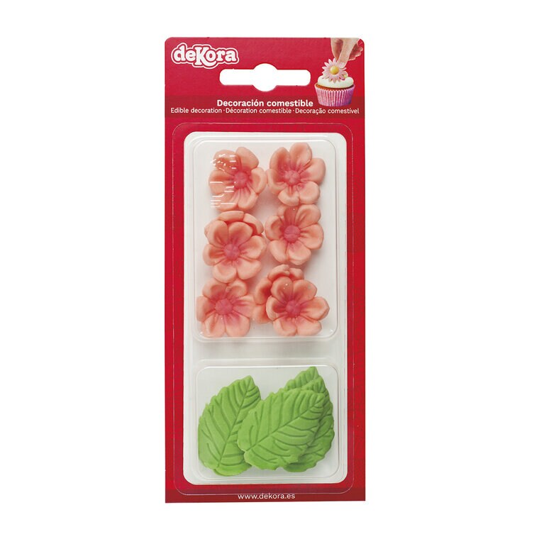 Product Image for Sokerikoristeet Vaaleanpunaiset kukat lehdillä 13 kpl