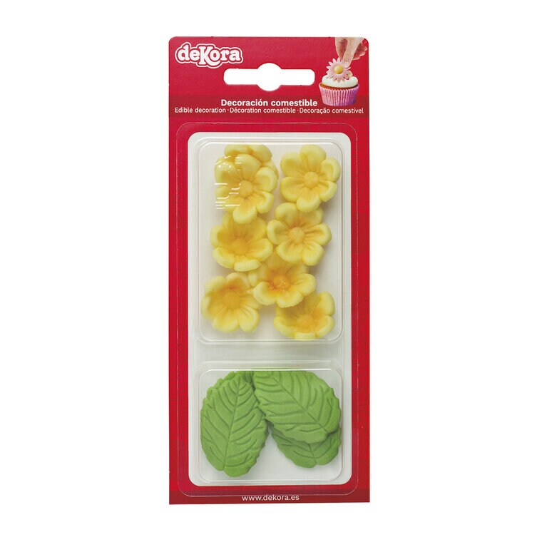Product Image for Sokerikoristeet Keltaiset kukat lehdillä 13 kpl