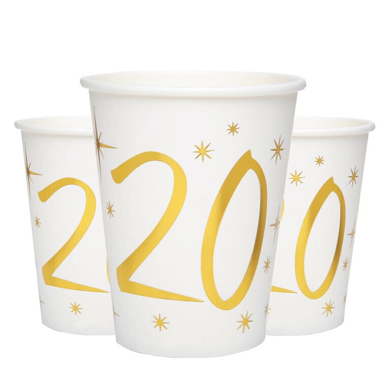 Product Image for Pahvimukit Valkoinen & Kulta 20-vuotisjuhliin 10 kpl