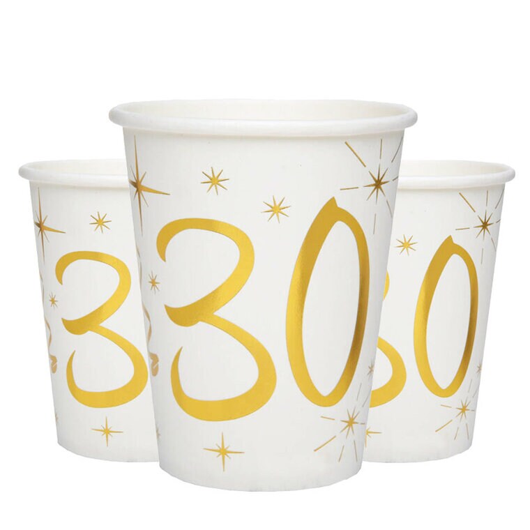 Product Image for Pahvimukit Valkoinen & Kulta 30-vuotisjuhliin 10 kpl