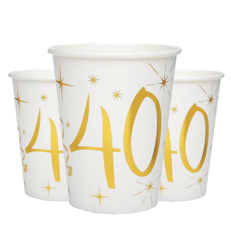 Product Image for Pahvimukit Valkoinen & Kulta 40-vuotisjuhliin 10 kpl