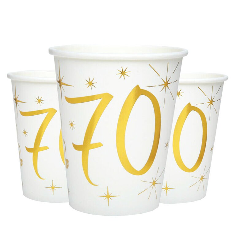 Product Image for Pahvimukit Valkoinen & Kulta 70-vuotisjuhlat 10 kpl