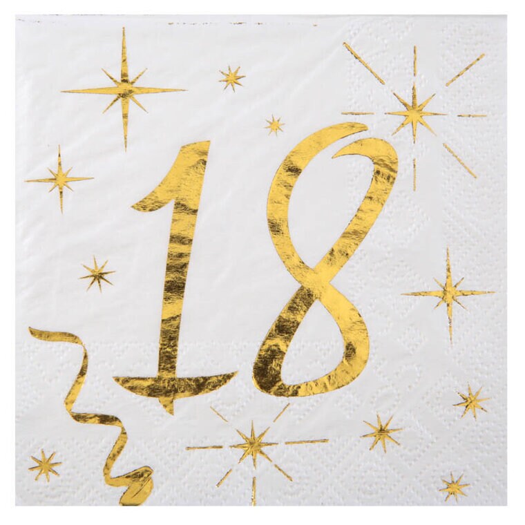 Product Image for Servetit Valkoinen & Kulta 18-vuotisjuhliin 20 kpl