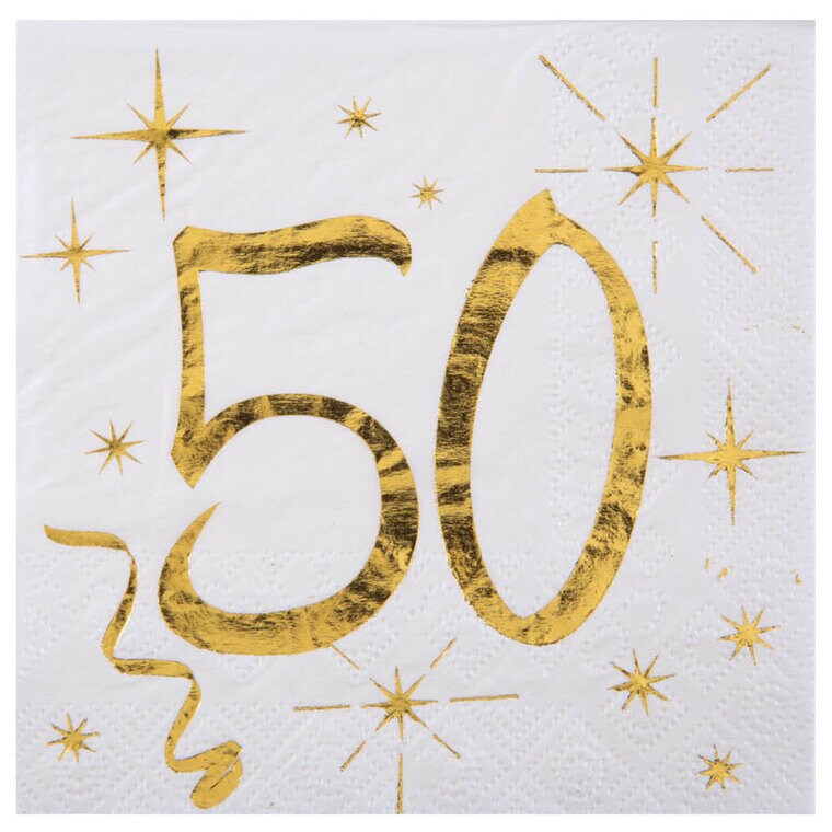 Product Image for Servetit Valkoinen & Kulta 50-vuotisjuhliin 20 kpl