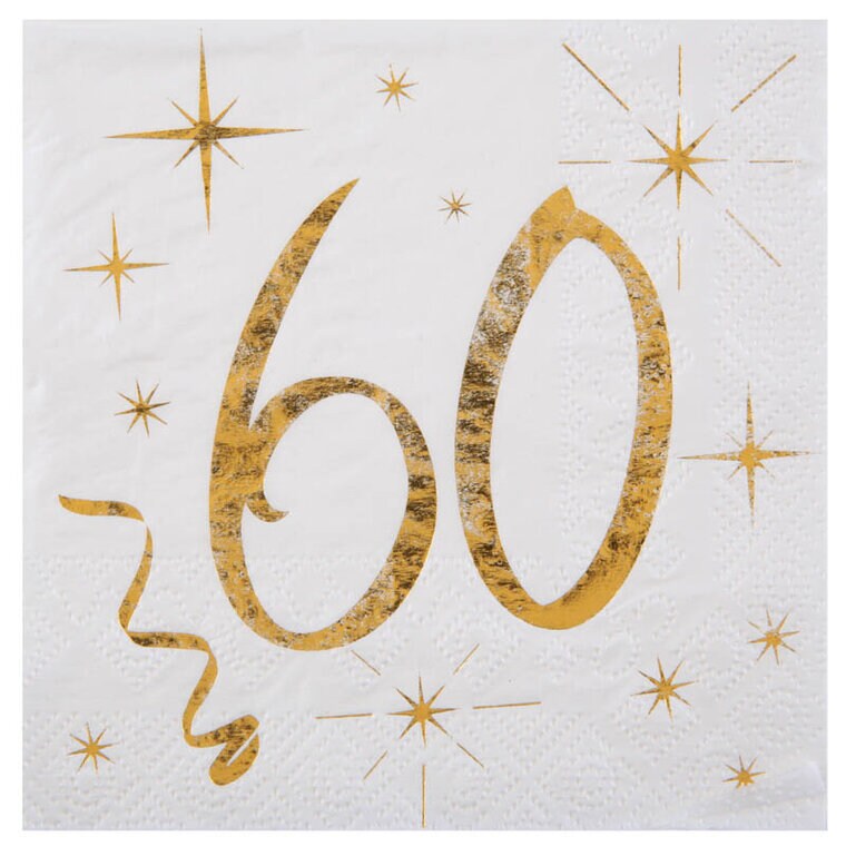 Product Image for Servetit Valkoinen & Kulta 60-vuotisjuhliin 20 kpl