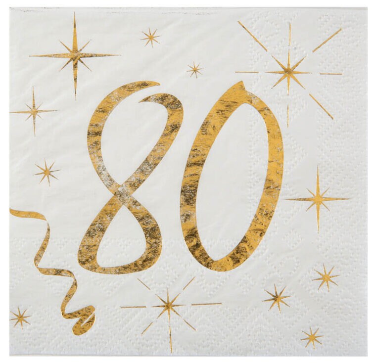 Product Image for Servetit Valkoinen & Kulta 80-vuotisjuhliin 20 kpl
