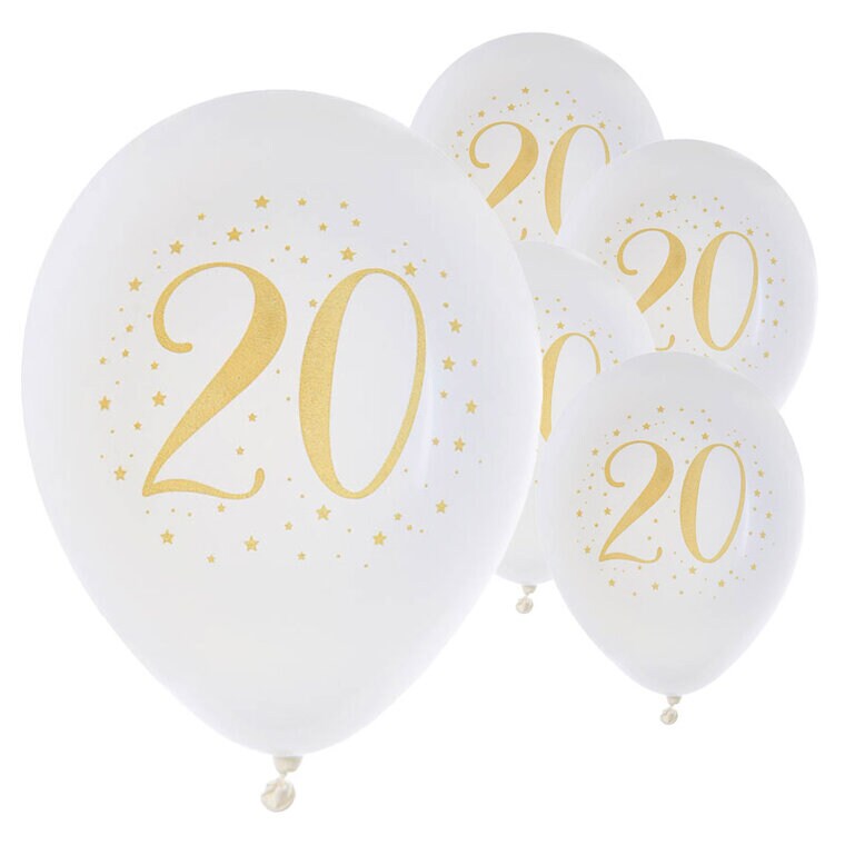 Product Image for Ilmapallot Valkoinen & Kulta 20 vuotta 8 kpl