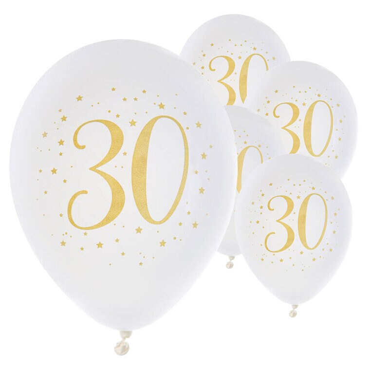 Product Image for Ilmapallot Valkoinen & Kulta 30 vuotta 8 kpl