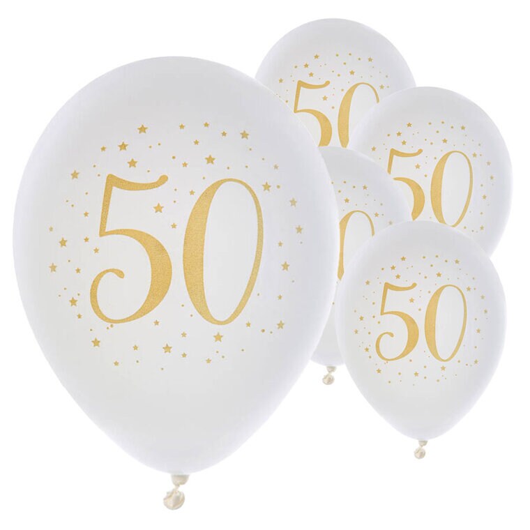 Product Image for Ilmapallot Valkoinen & Kulta 50 vuotta 8 kpl