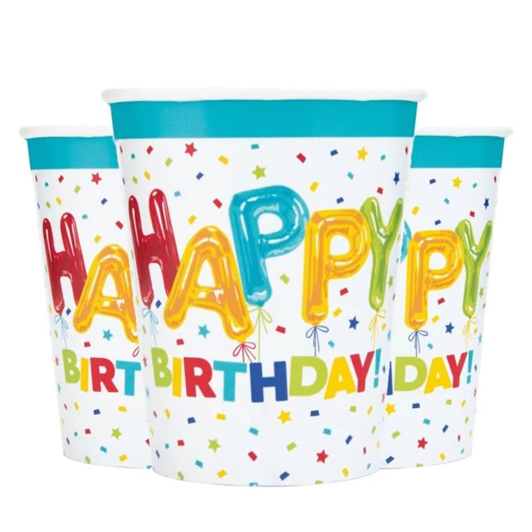 Product Image for Happy Balloon Birthday - Pahvimukit 8 kpl