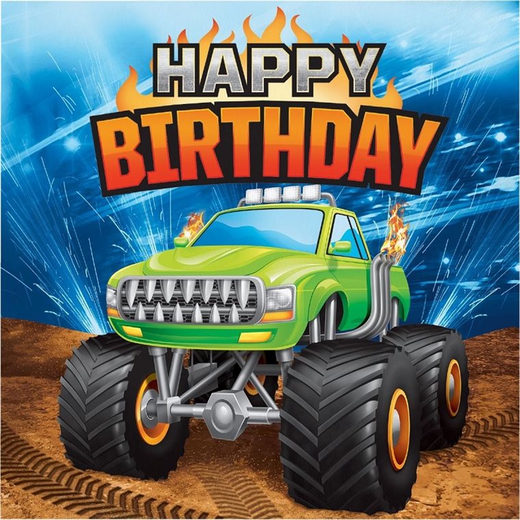 Product Image for Monster Truck - Servetit Happy Birthday 16 kpl