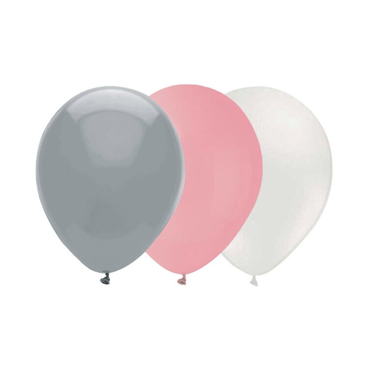 Product Image for Ilmapallosetti, Harmaa-Vaaleanpunainen-Valkoinen 15kpl