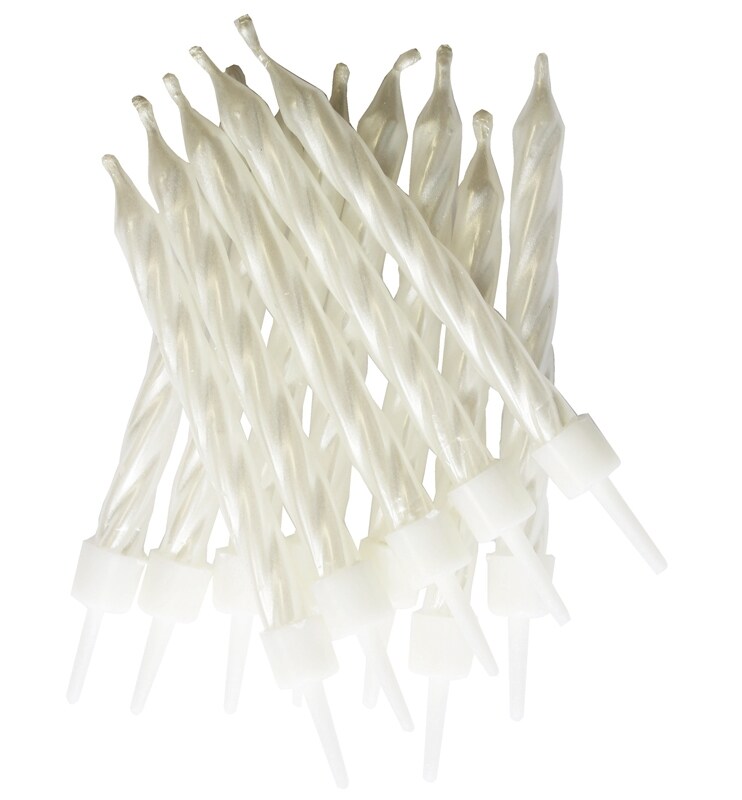 Product Image for Kakkukynttilä - Korkkiruuvi helmiäisvalkoinen 12 kpl