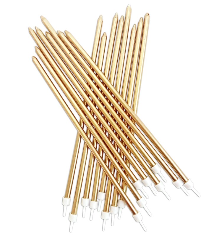 Product Image for Pitkät kakkukynttilät metallinen kulta 16 kpl