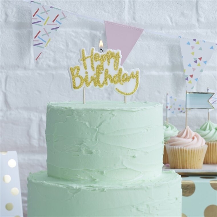 Product Image for Kakkukynttilä - Happy Birthday kultaglitterillä