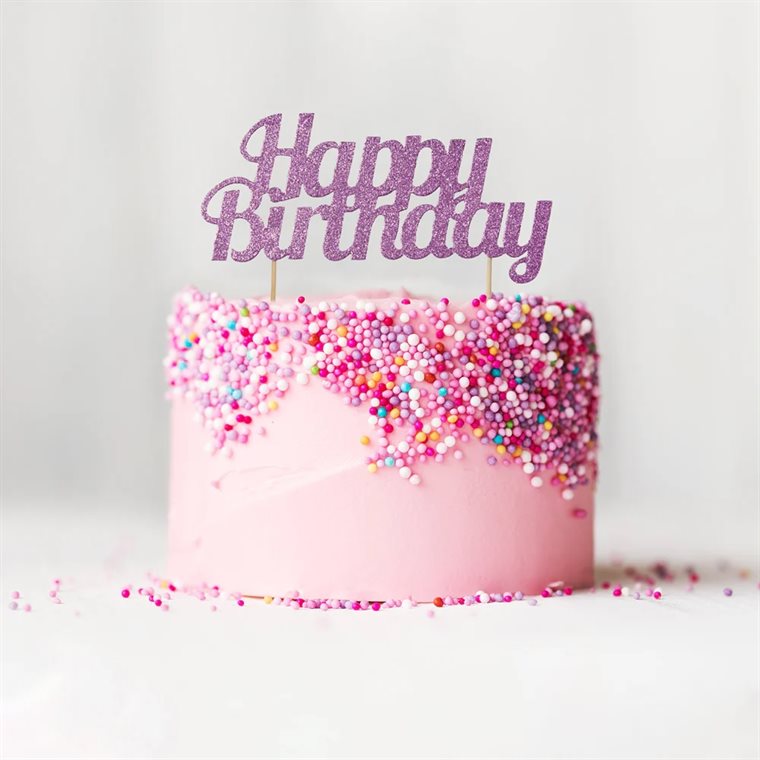 Product Image for Kakkukoriste Happy Birthday - Vaaleanpunainen glitteri