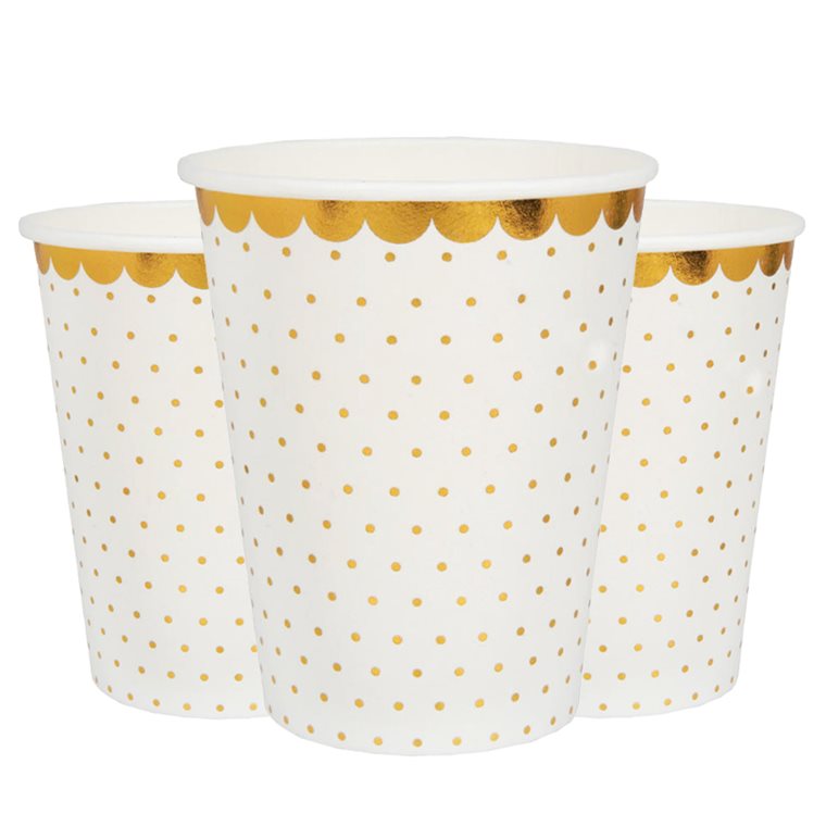 Product Image for Pahvimukit - Valkoinen kultapisteillä 10 kpl