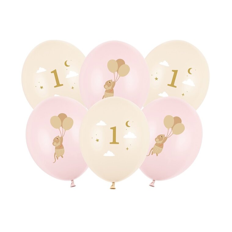 Product Image for Vaaleanpunainen Hiiri Ilmapallomix 1 vuosi 6 kpl