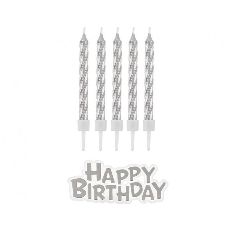 Product Image for Kakkukynttilä Hopea 16 kpl Happy Birthday -kyltti