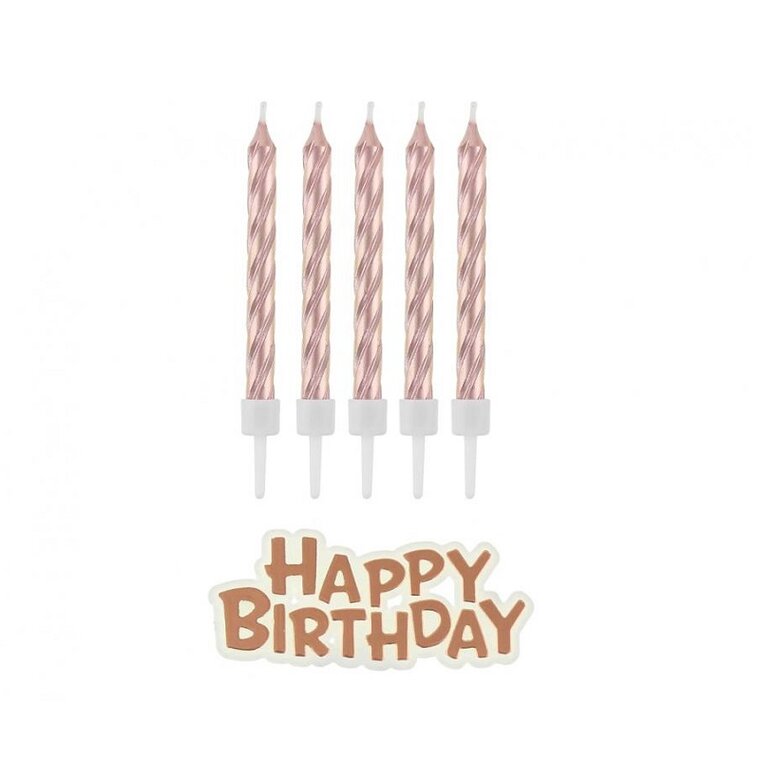 Product Image for Kakkukynttilä Ruusukulta 16 kpl Happy Birthday -kyltti