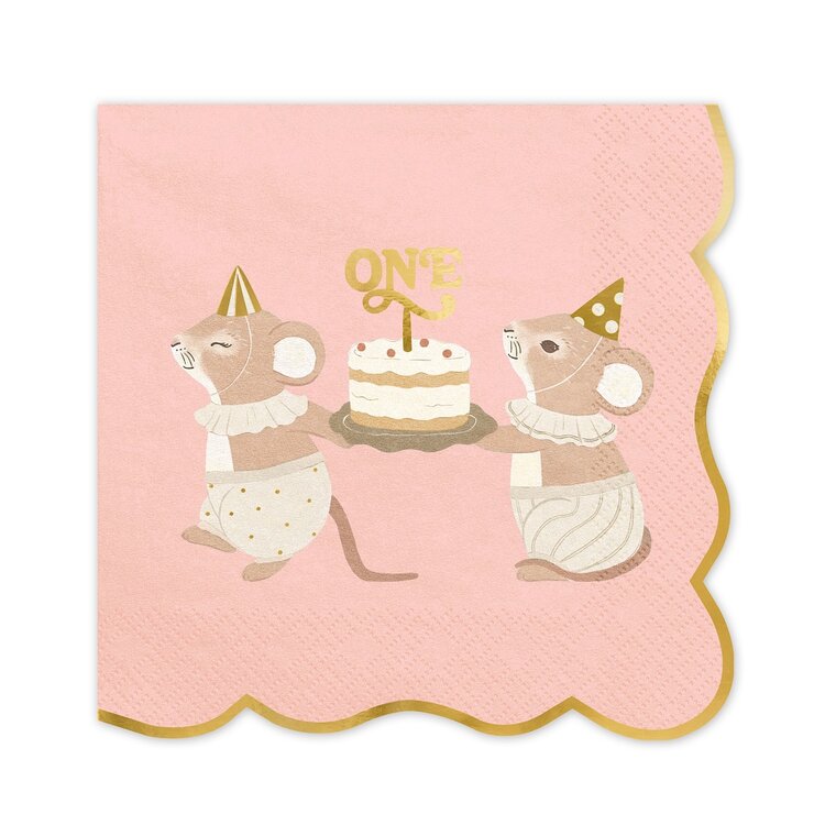 Product Image for Servetit 1-vuotissynttärit Vaaleanpunaiset Hiiret 12 kpl