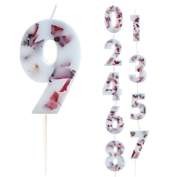 Product Image for Numerokynttilä - Valkoinen kuivatuilla kukilla