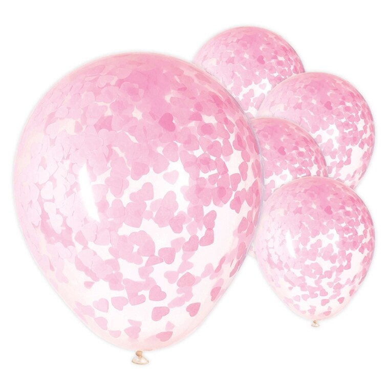 Product Image for Ilmapallot vaaleanpunaisella sydänkonfettilla, 5 kpl
