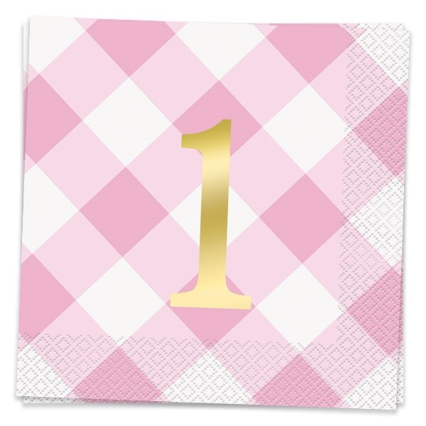 Product Image for Vaaleanpunaruutuiset Servetit, 1-vuotta 16 kpl