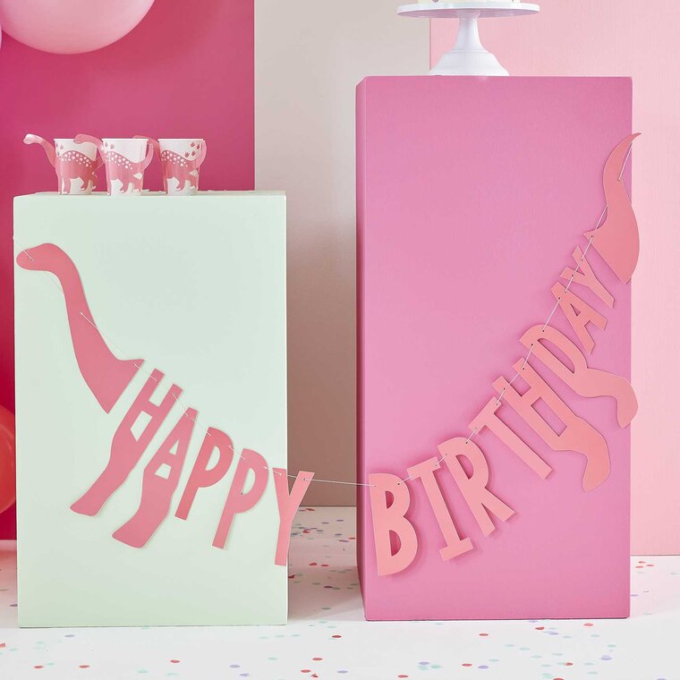 Product Image for Dinosaurus Roar Pink Viiri Happy Birthday 137 cm