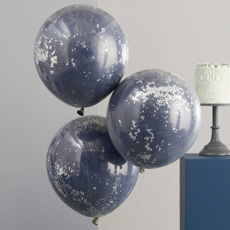 Product Image for Ilmapallot Double Layer Tummansininen Hopeakonfetilla 3-pakkaus