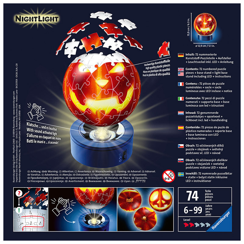 Ravensburger 3D Palapeli, Pumpkin with Night Light 72 palaa