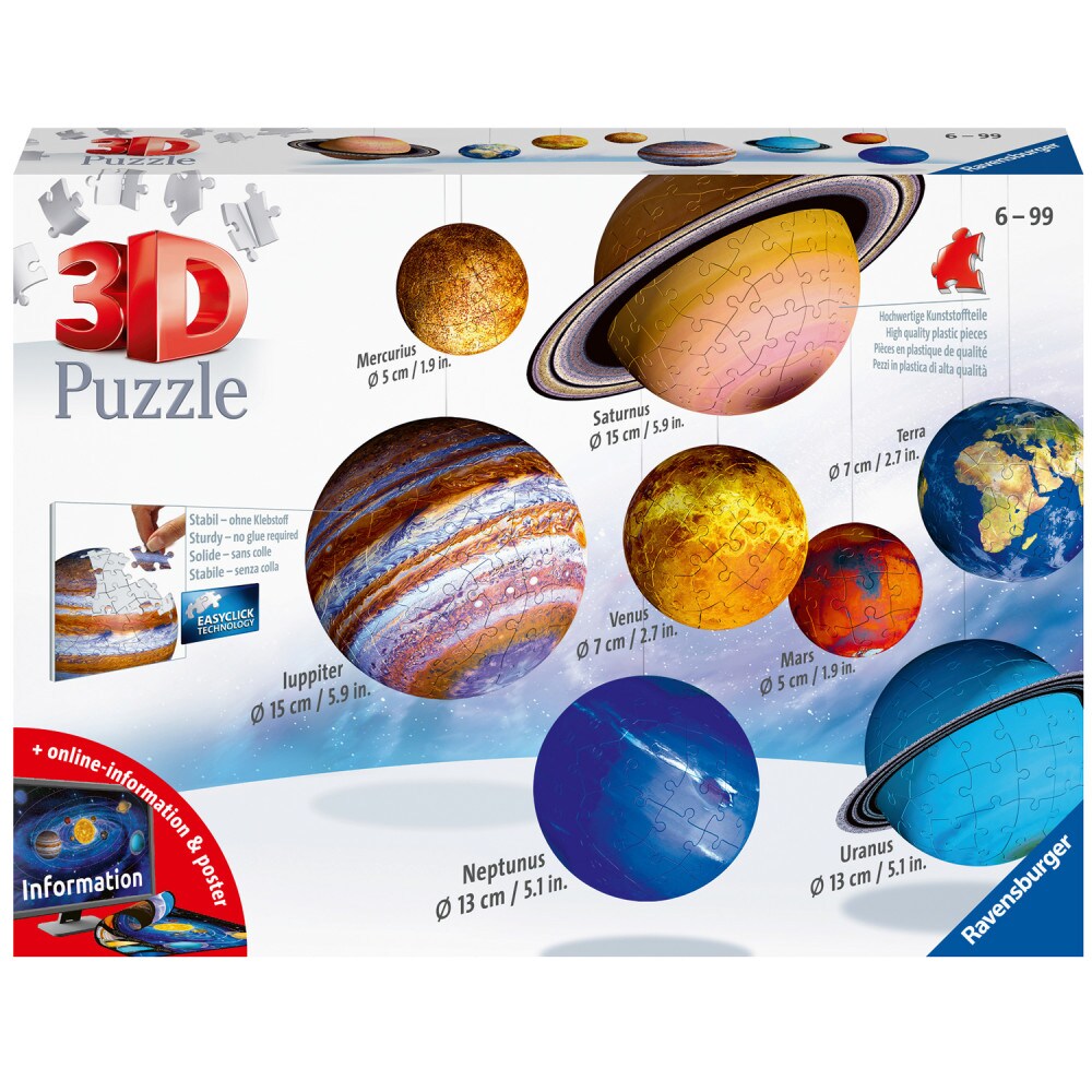 Ravensburger 3D Palapeli, The Solar System 27/54/72/108 palaa