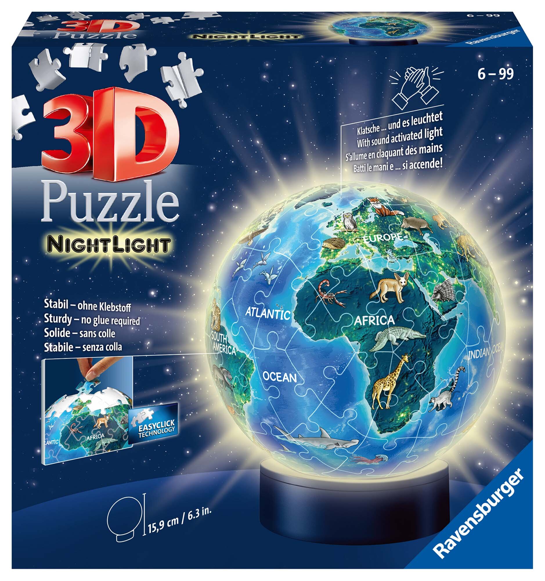 Ravensburger 3D Palapeli, Lasten Maapallo Yövalo 72 palaa