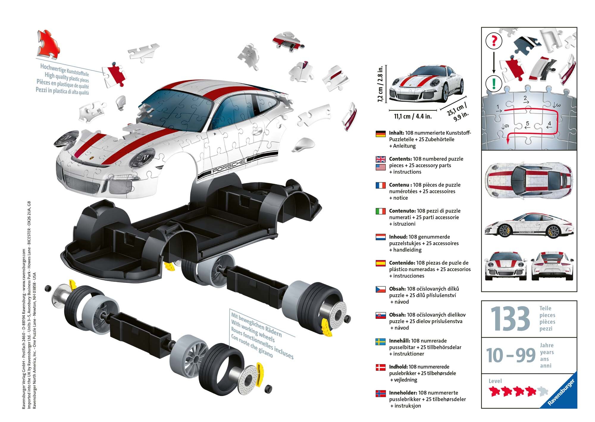 Ravensburger 3D Palapeli, Porsche 911 R 108 palaa