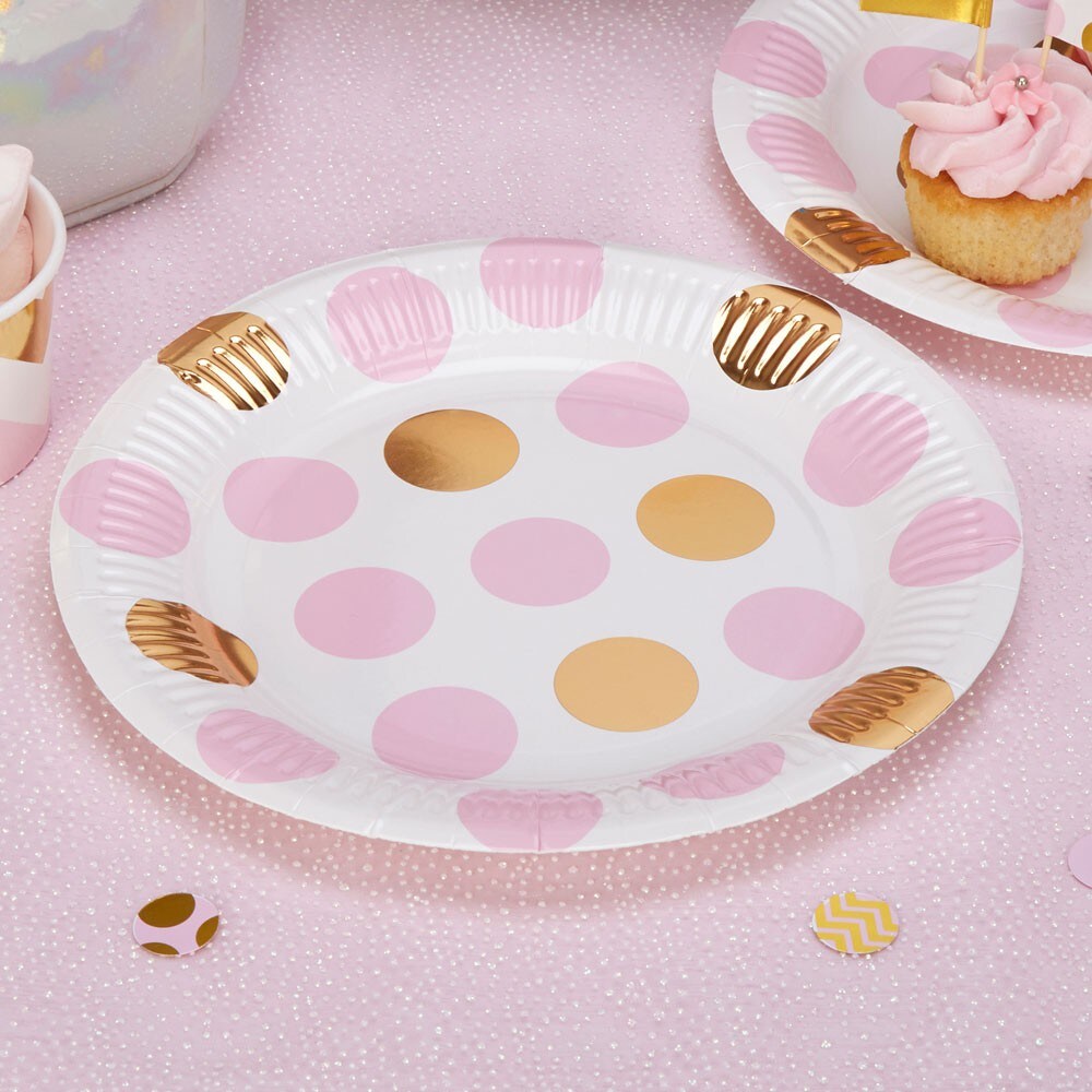 Baby Pattern Vaaleanpunainen Täplät, Lautaset 8 kpl