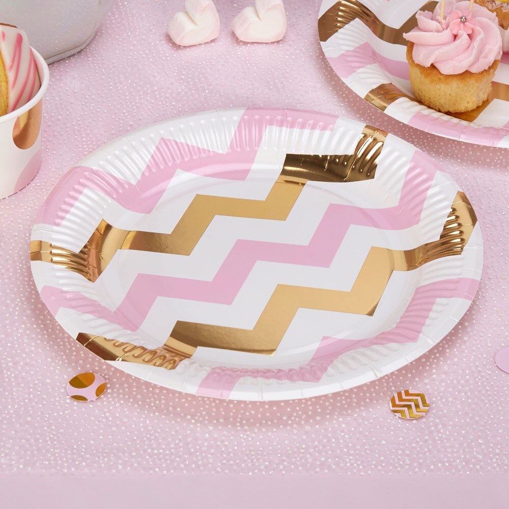 Baby Pattern Vaaleanpunainen Chevron, Lautaset 8 kpl