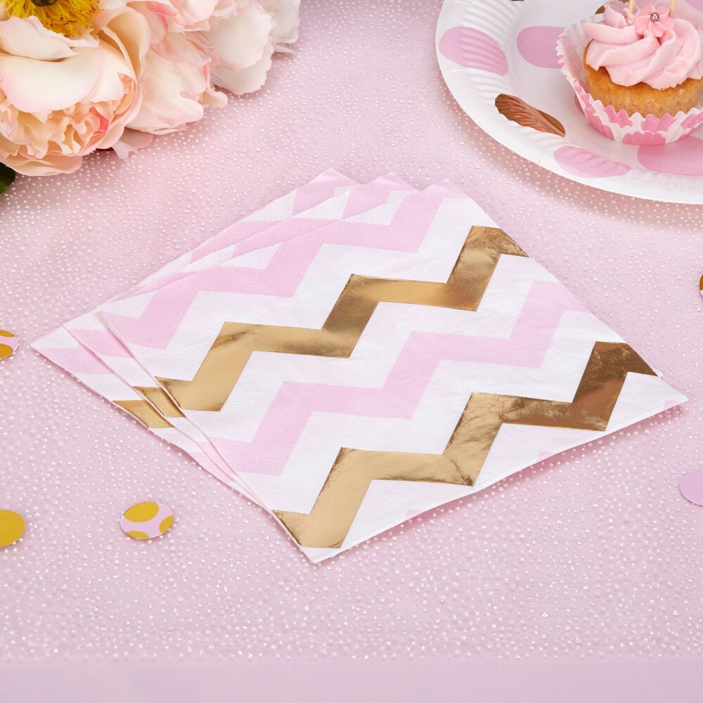 Baby Pattern Vaaleanpunainen Chevron, Lautasliinat 16 kpl