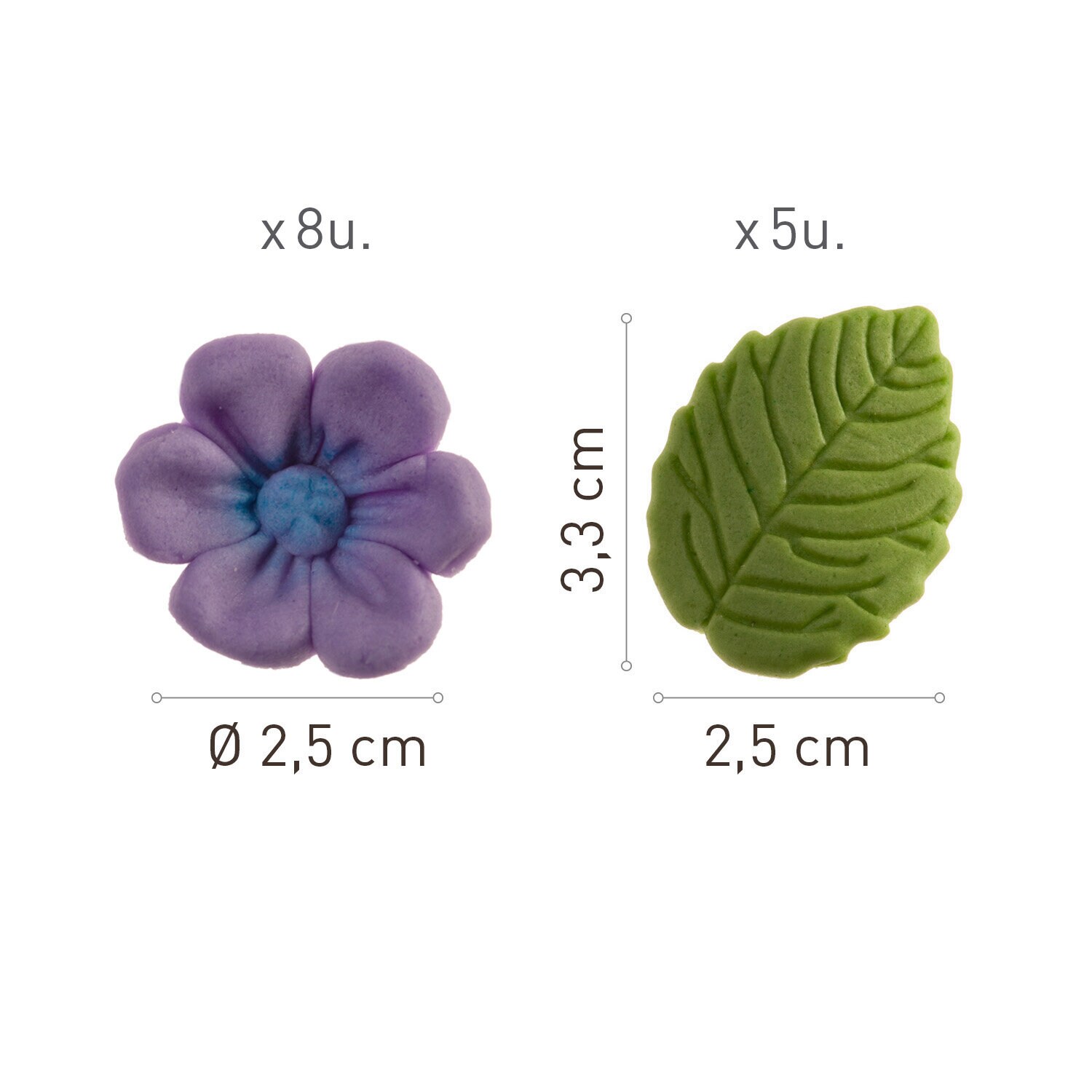Sokerikoristeet Orvokit lehdillä 13 kpl