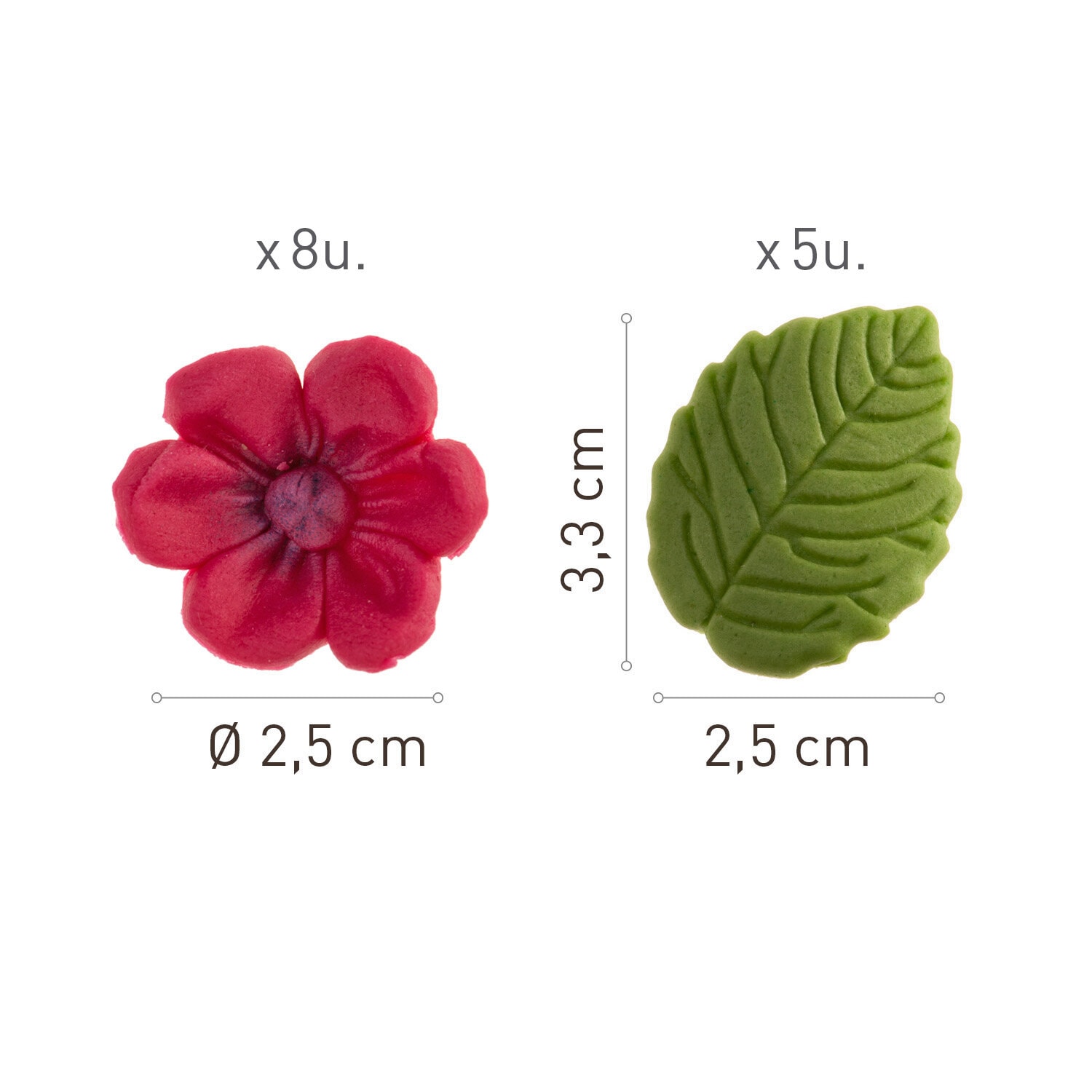 Sokerikoristeet Fuksia lehdillä 13 kpl