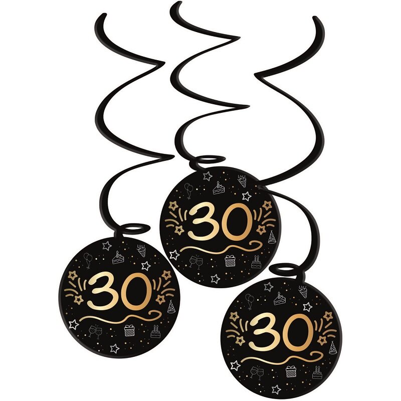 Riippuvat Swirl-koristeet Musta & Kulta 30 vuotta