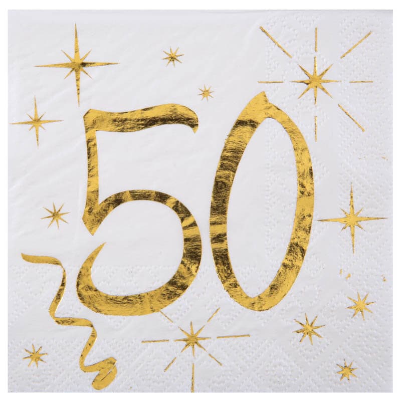 Servetit Valkoinen & Kulta 50-vuotisjuhliin 20 kpl