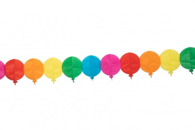 Paperiviiri sateenkaaren värisillä ilmapalloilla, 6 metriä