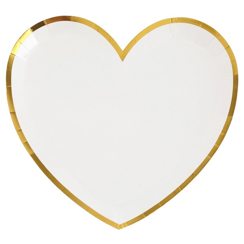 Lautaset - Sydämenmuotoinen valkoinen/kulta 10 kpl