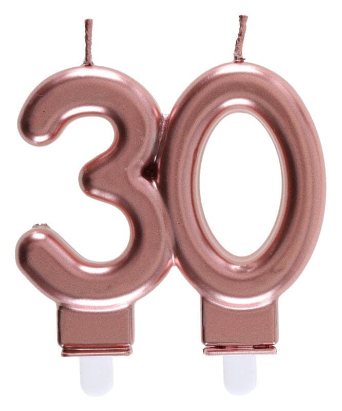 Ruusukullanvärinen kakkukynttilä 30 vuotta
