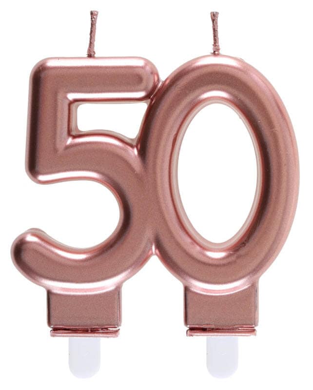 Ruusukullanvärinen kakkukynttilä 50 vuotta