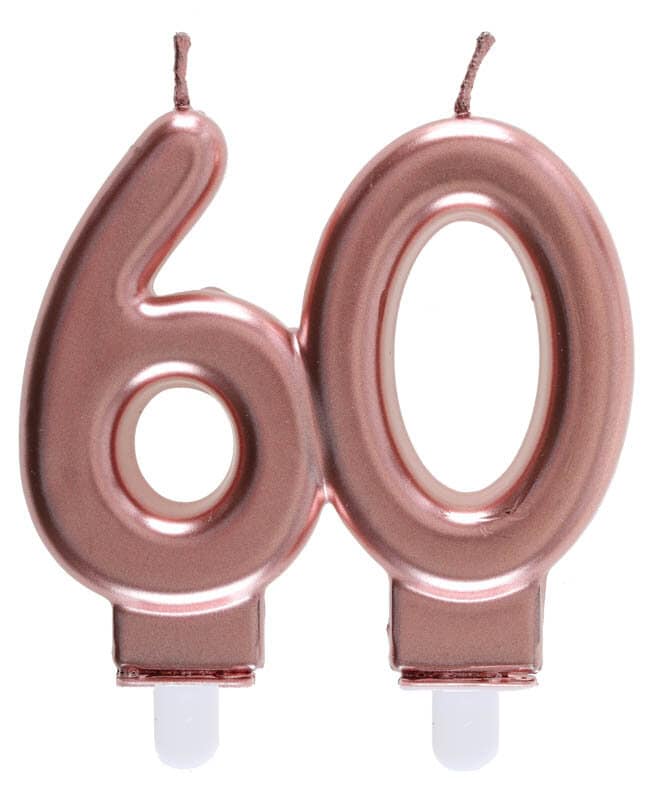 Ruusukullanvärinen kakkukynttilä 60 vuotta