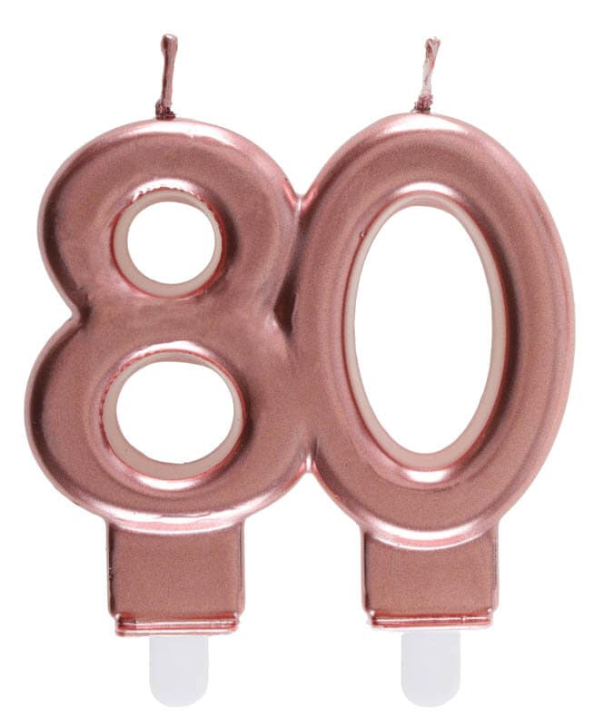 Ruusukullanvärinen kakkukynttilä 80 vuotta