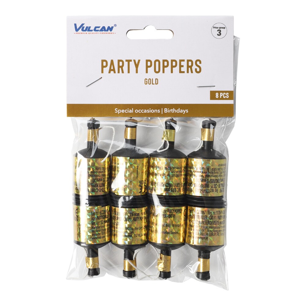 Party Poppers Kulta 8 kpl